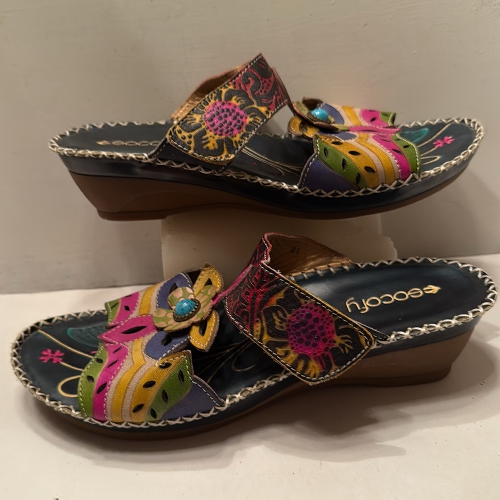Socofy sandals boho colorful flower hippie wedge